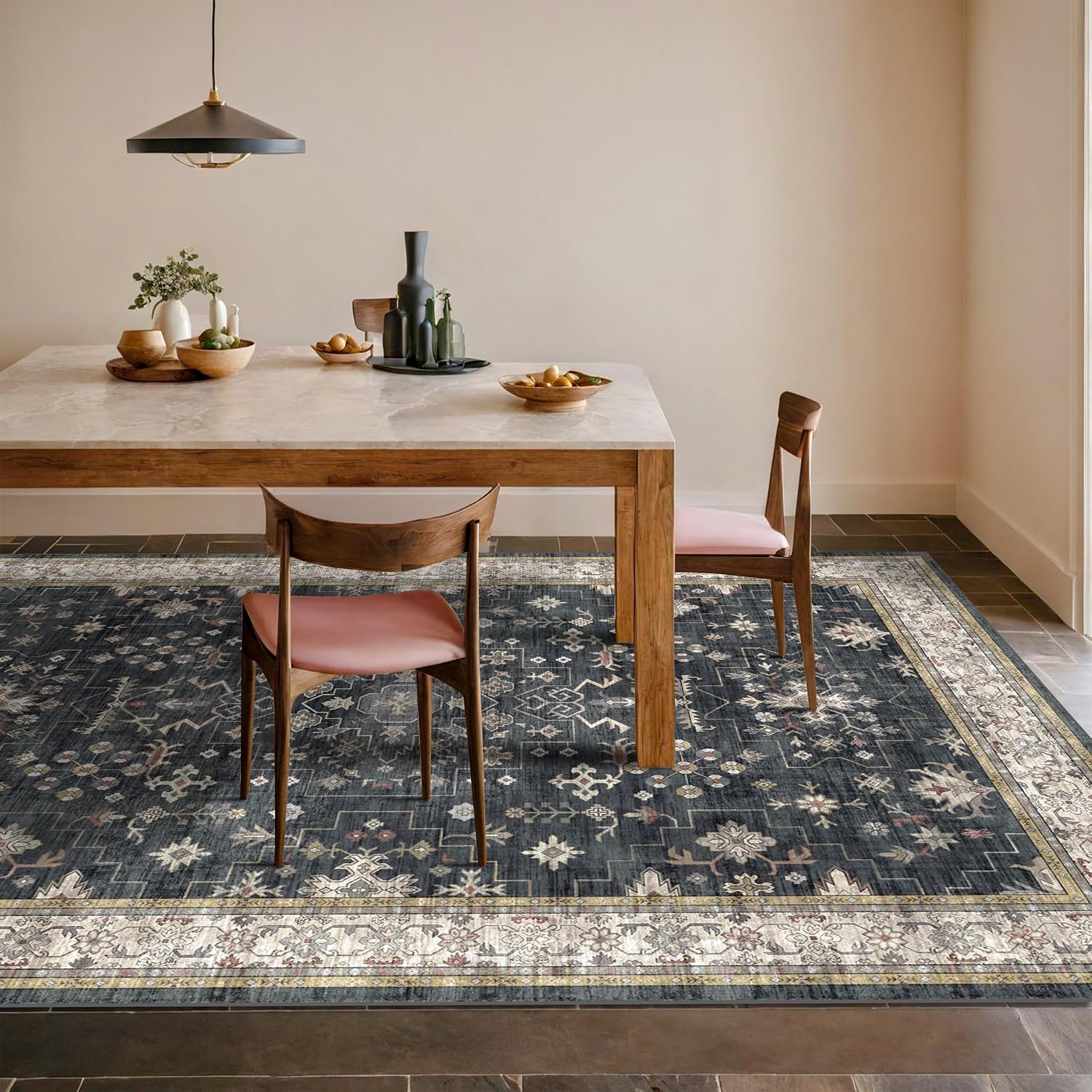 Detalle de Hazo Haus 6×9 Rug — Boho Short Pile Dining Area Rug