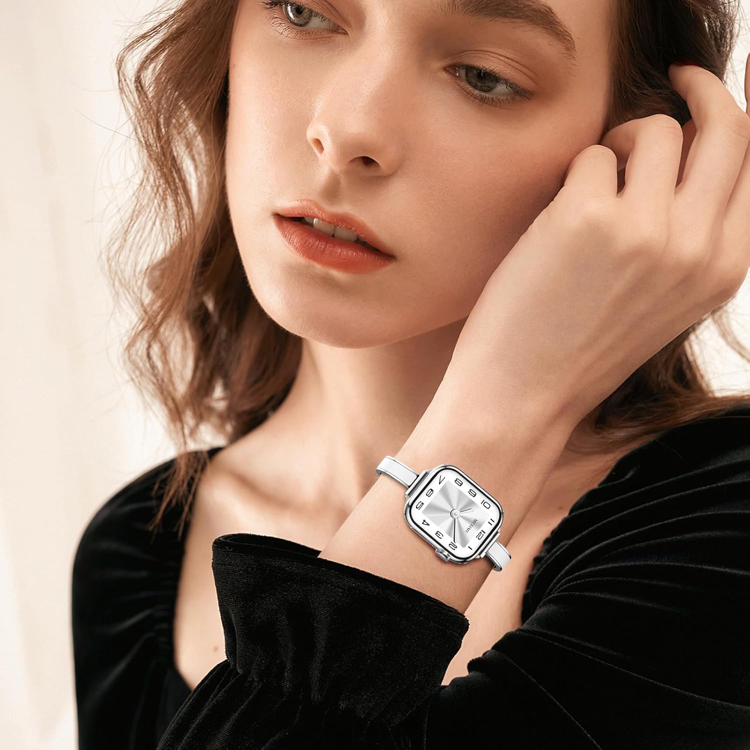 Thumbnail 4 de Mesime Slim Dressy Watch Band for Apple Watch: Jewelry-Style Metal + Silicone Strap for Women (38mm–49mm)