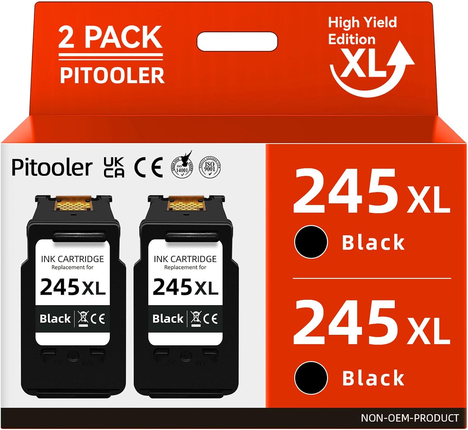 Detalle de Pitooler 245XL Black Ink Cartridges, 2-Pack for Canon PIXMA Printers
