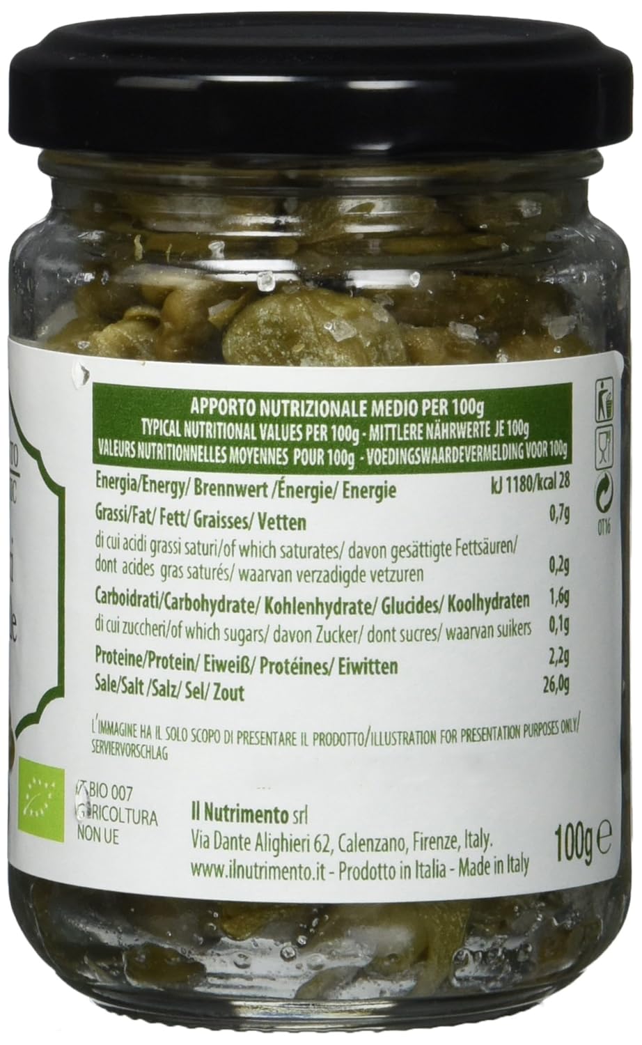 Detalle 1 de IL NUTRIMENTO Kapern in Meersalz – Handgeerntet, Bio & vegan – 6 x 100 g