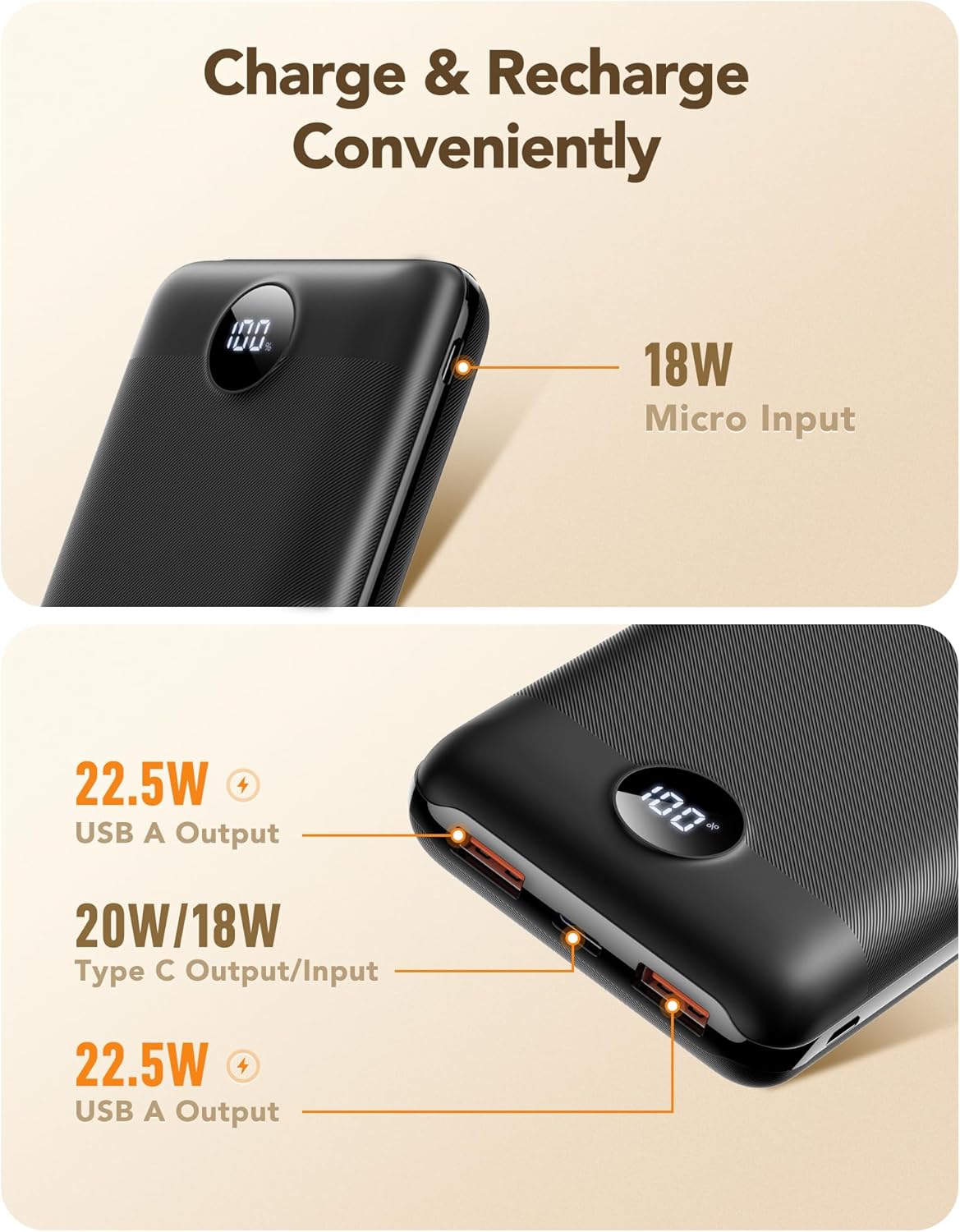 Thumbnail 3 de VEGER Power Bank 20000 mAh 22,5W con USB-C PD 3.0, QC 4.0 e display LED