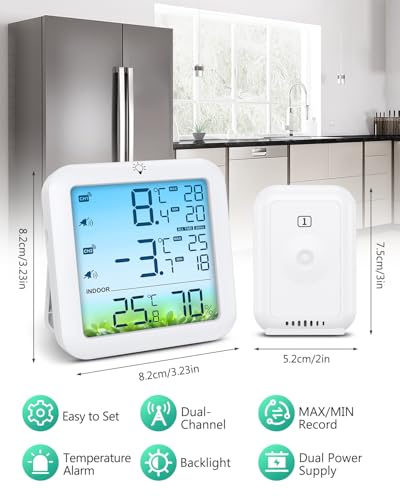 Detalle de ORIA Wireless Fridge Freezer Thermometer with 2 Sensors and Alarms