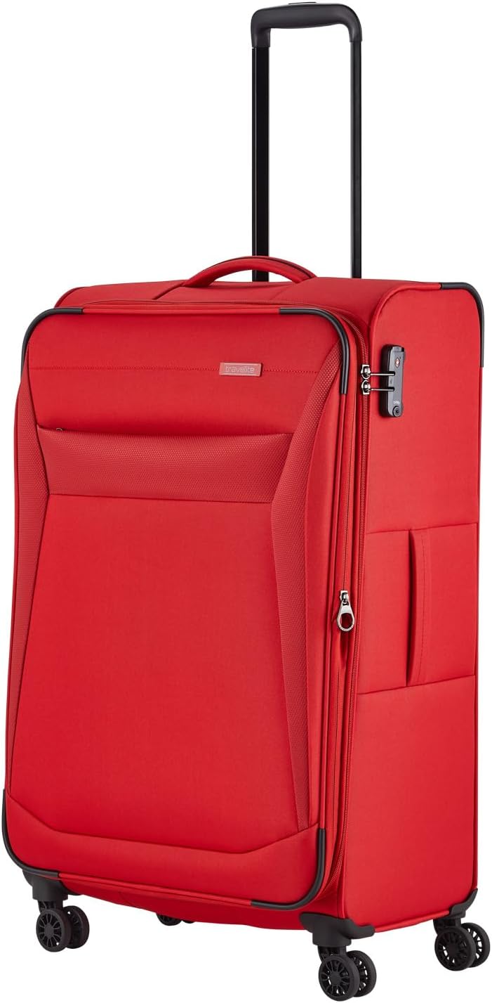 Detalle de Travelite CHIOS Valise à 4 roues taille L – 90 à 97 L, coque souple, rouge
