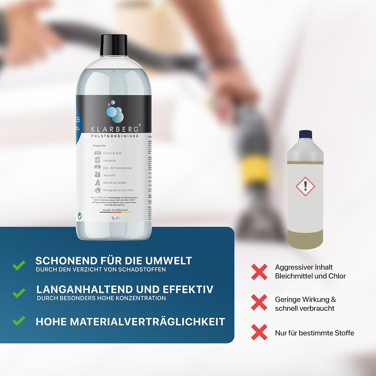 Thumbnail 6 de KLARBERG® 1L Waschsauger Polsterreiniger Konzentrat – Flecken- und Geruchsentferner für Sofa, Teppich & Autositze