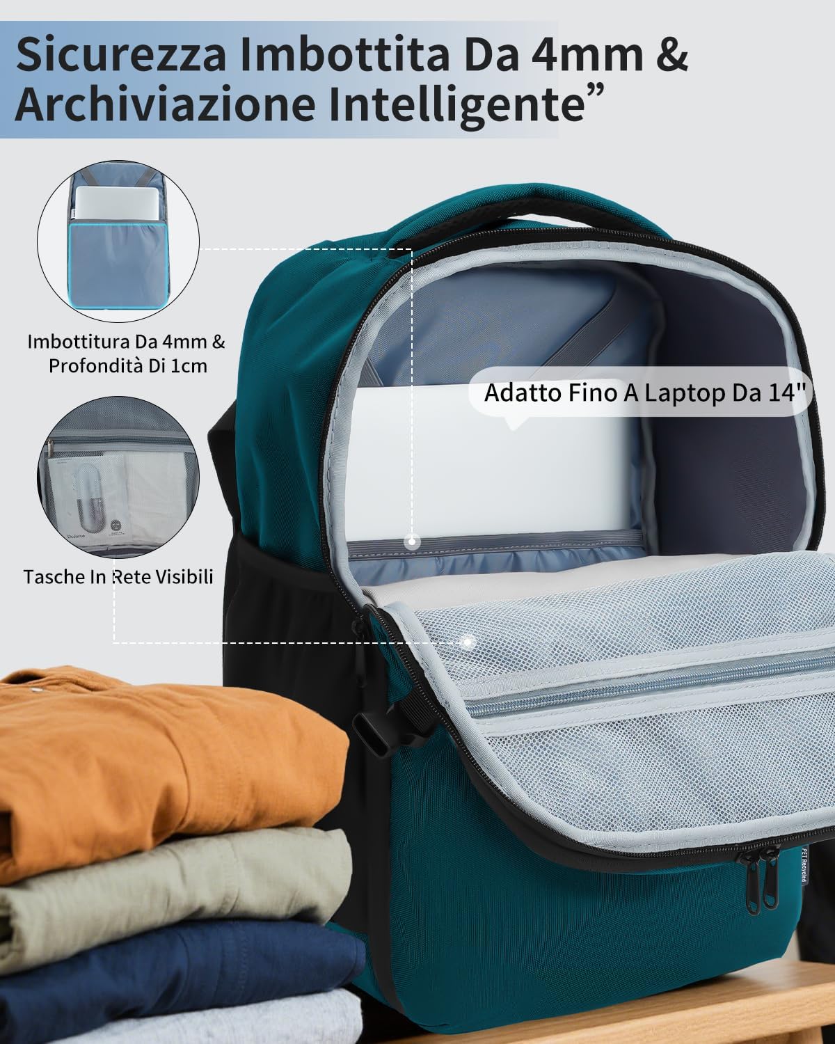 Thumbnail 3 de ECOHUB Zaino Ryanair 40x20x25, 20L in Turquoise — Zaino da Viaggio per Laptop da 14", Impermeabile e Riciclato