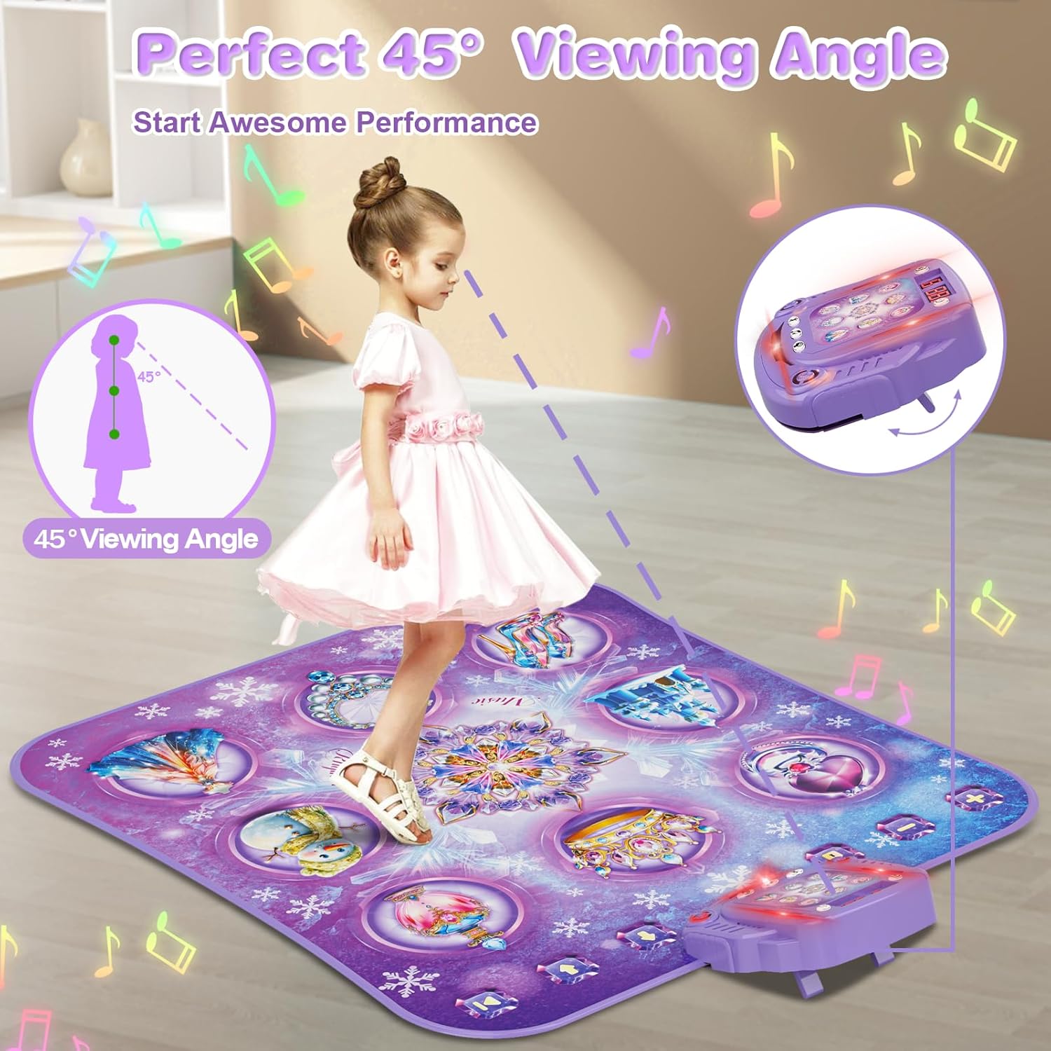 Detalle de Surelect Frozen Dance Mat for Kids (Purple) – 8-Button Princess Dance Pad with Bluetooth