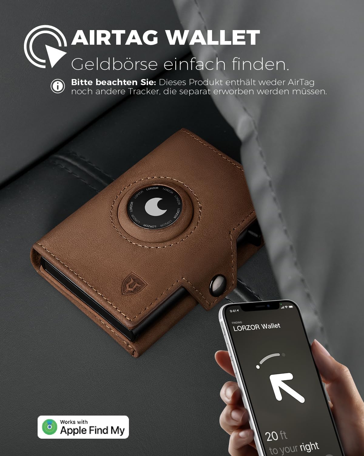 Thumbnail 6 de LORZOR Airtag Wallet Slim Wallet mit Münzfach 9,6x6,5x2 cm