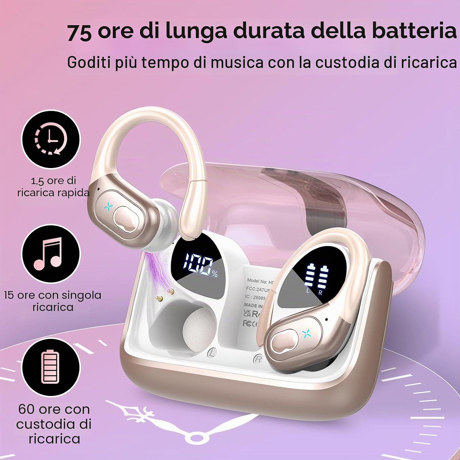 Thumbnail 4 de AI Cuffie Traduzione 3 in 1 Bluetooth 5.4: auricolari traduttori con 164 lingue (rosa dorato)