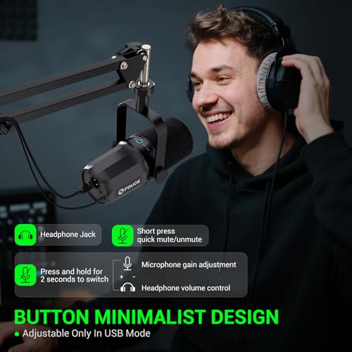 Detalle de FDUCE SL40+ – Dynamisches Podcast-Mikrofon mit USB/XLR, Galgenständer und Kopfhörer-Ausgang