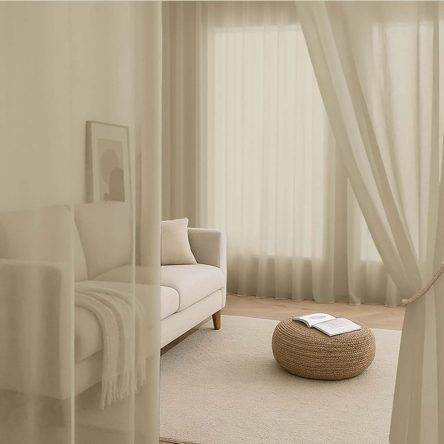 Thumbnail 5 de Simplebrand Taupe Sheer Curtains – 2 Panels, 150 cm W x 183 cm L, Light Filtering Voile Curtains for Living Room
