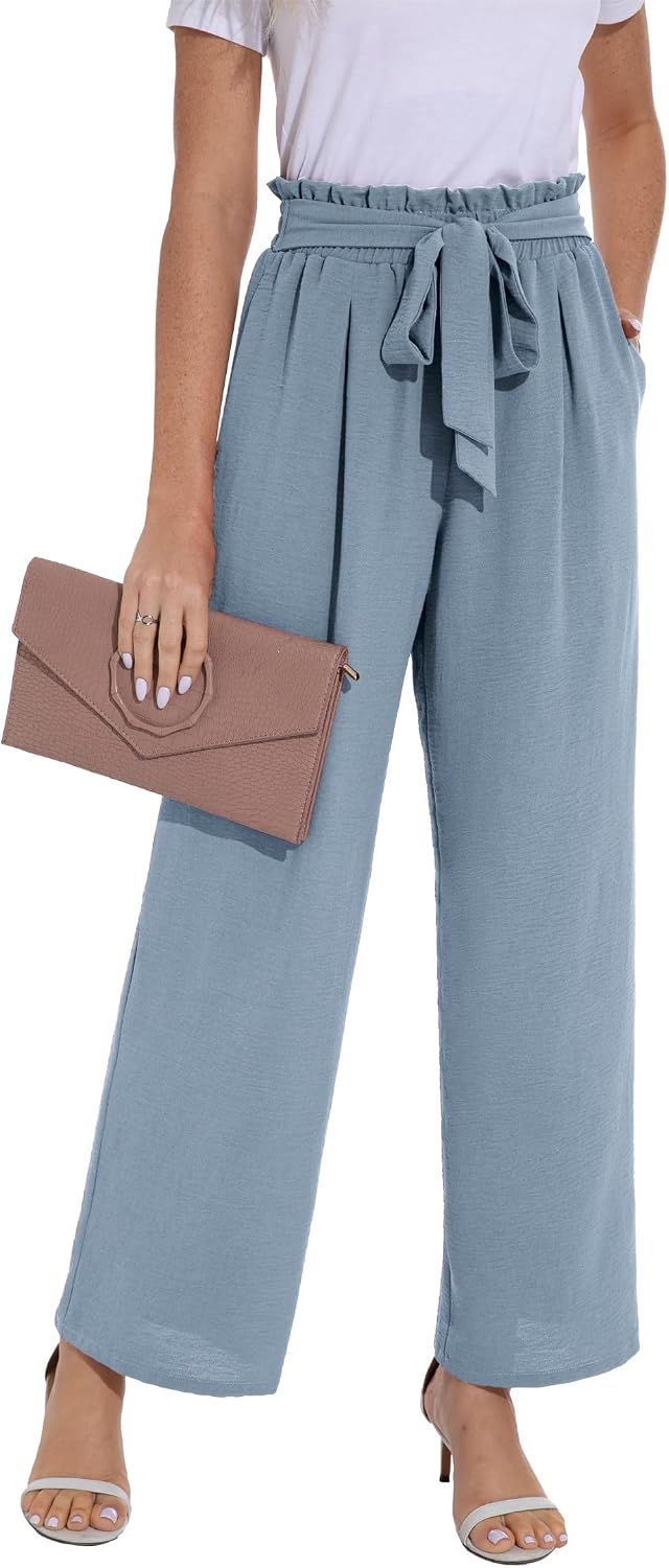 Thumbnail 6 de PrinStory Damen Hose mit weitem Bein – leichte Sommerhose mit elastischem Bund und Taschen