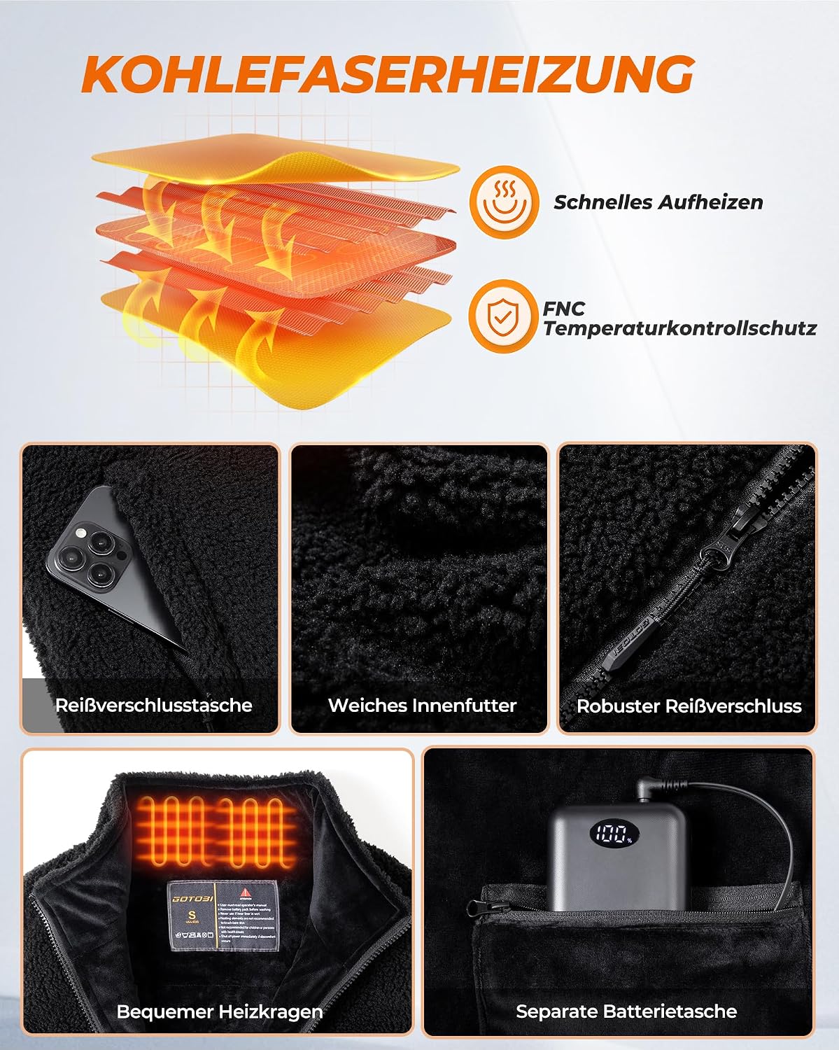 Detalle 2 de GOTOBI Beheizbare Fleece Weste 16000mAh