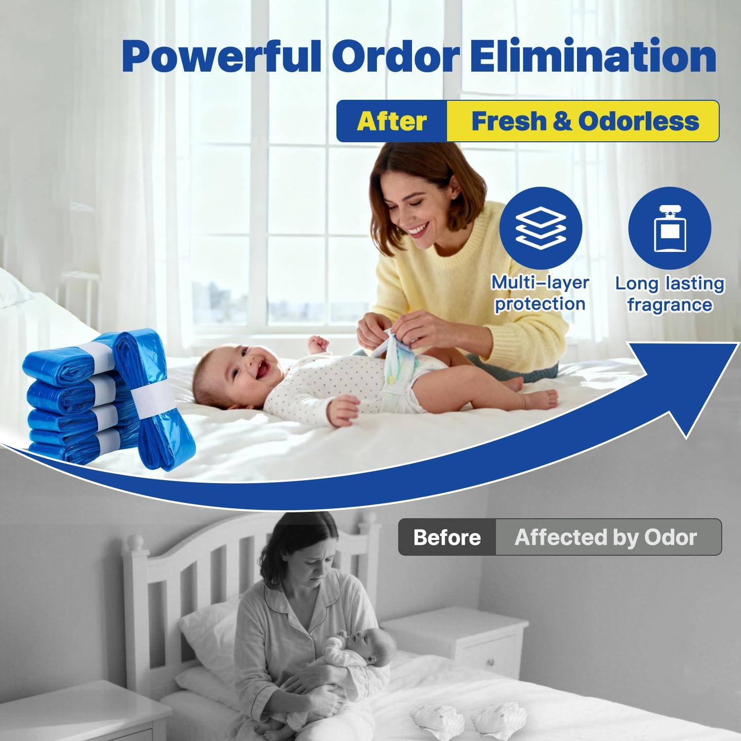 Thumbnail 6 de Nappy Bin Refills, 7.5m Extra-Long Diaper Pail Bags – 8 Pack (Compatible with Tommee Tippee Twist & Click and Sangenic TEC Bins)