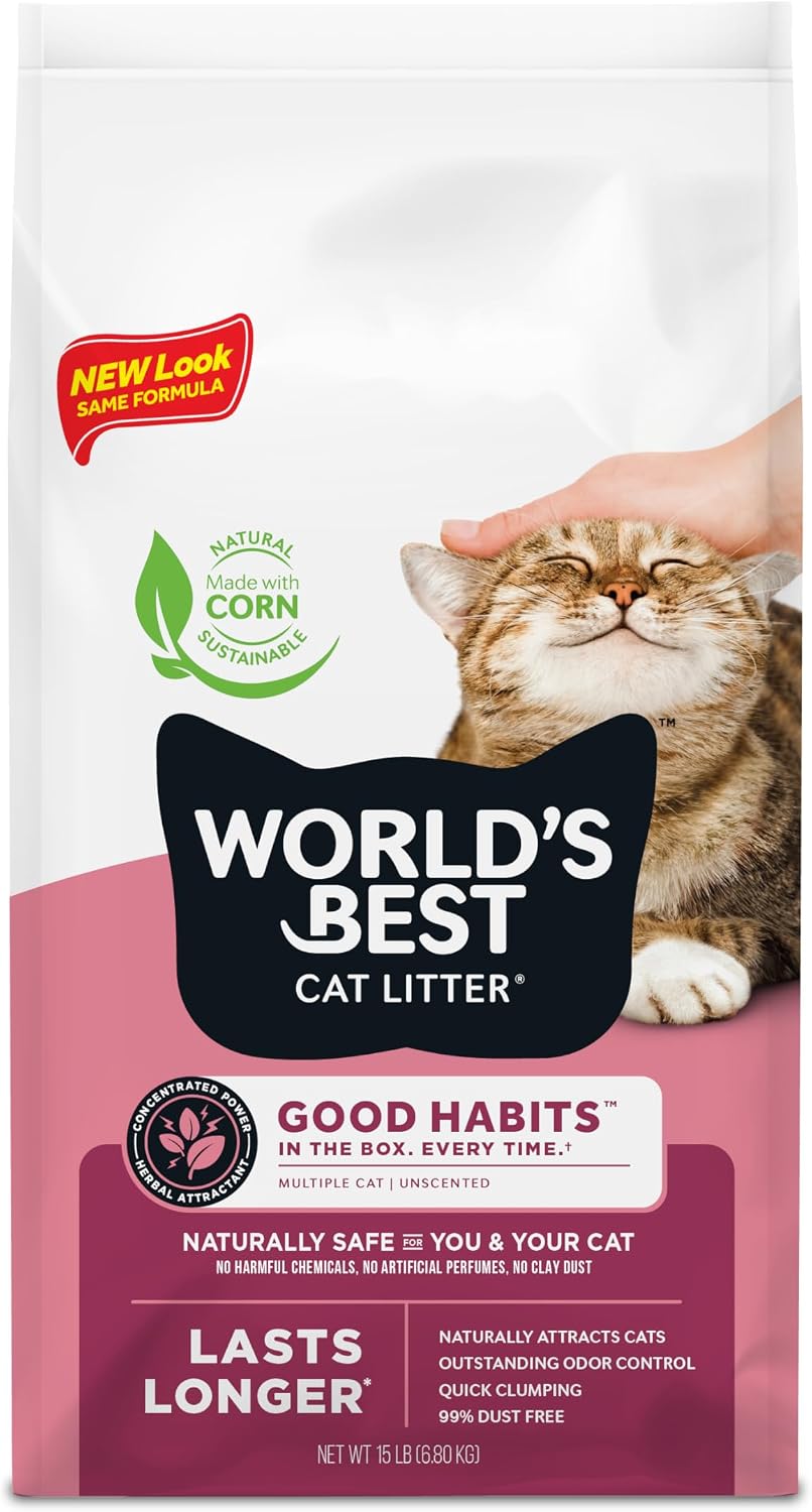 Detalle de WORLD'S BEST CAT LITTER Comfort Care Unscented (28 lb) – Natural Corn, Quick Clumping, Flushable & 99% Dust Free