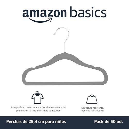 Detalle 2 de Amazon Basics Perchas terciopelo para niños 29,46 cm, 50 uds