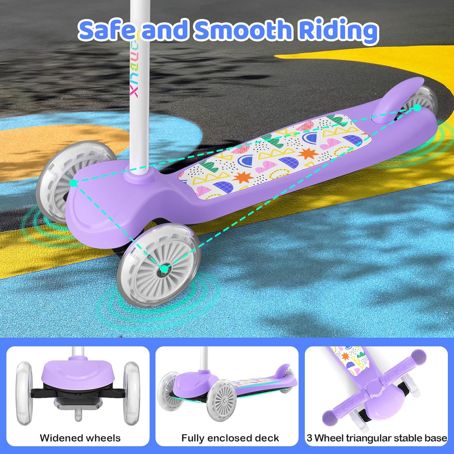 Thumbnail 5 de TONBUX Kids 3-Wheel Scooter (Ages 3–8) with Light-Up Wheels & Adjustable 4-Level Height