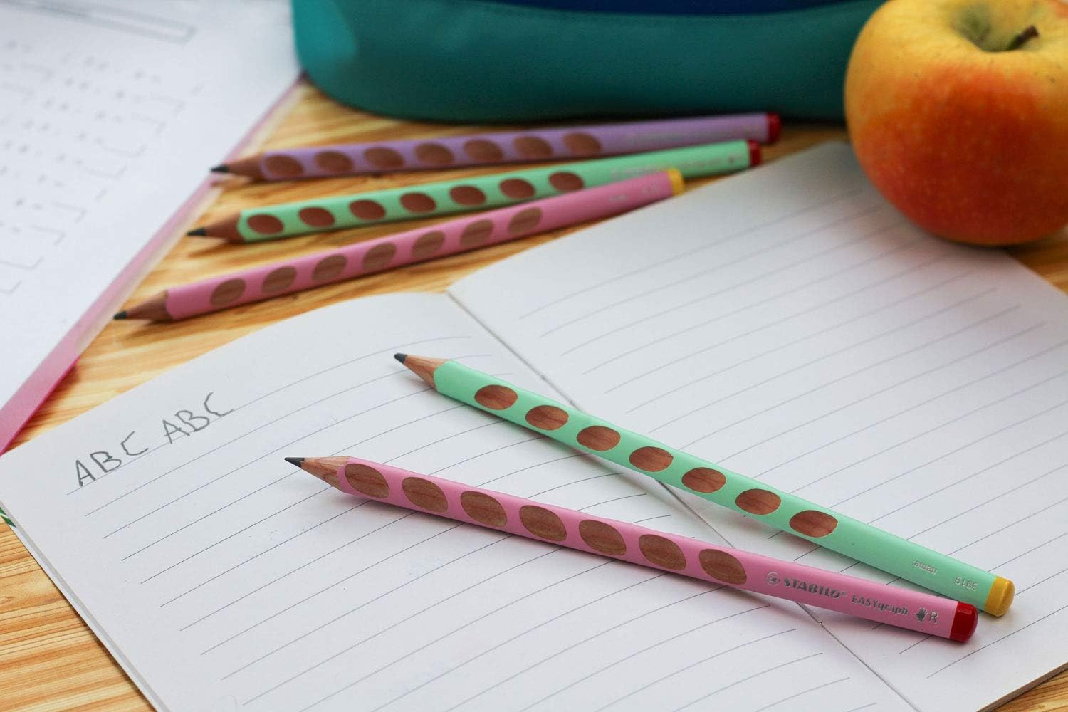 Detalle 2 de STABILO EASYgraph Dreikant-Bleistift HB – Ergonomisch, rechts-, pastelgrün/pastellpink/pastelllila – 6er Pack