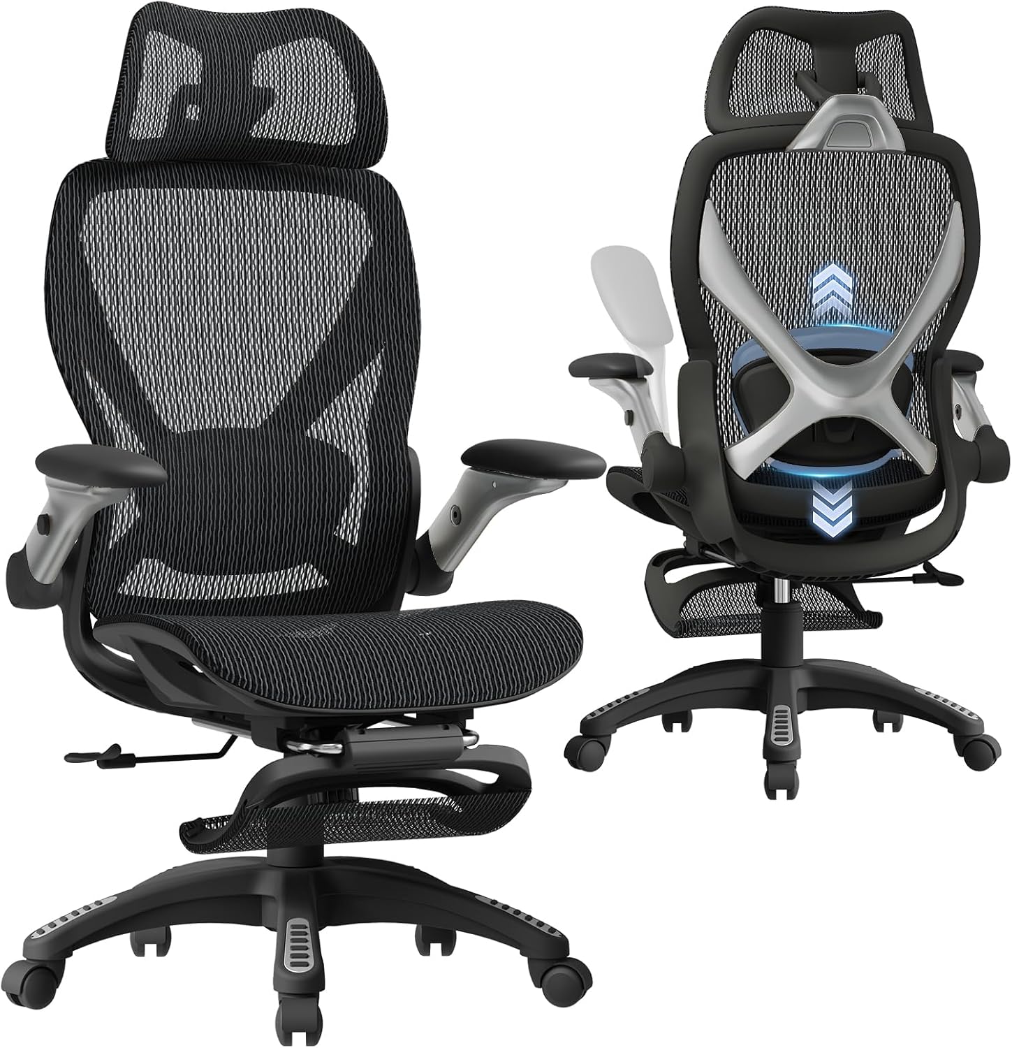 Detalle de ELABEST X100 Ergonomic Mesh Office Chair with Footrest, 3D Lumbar Support