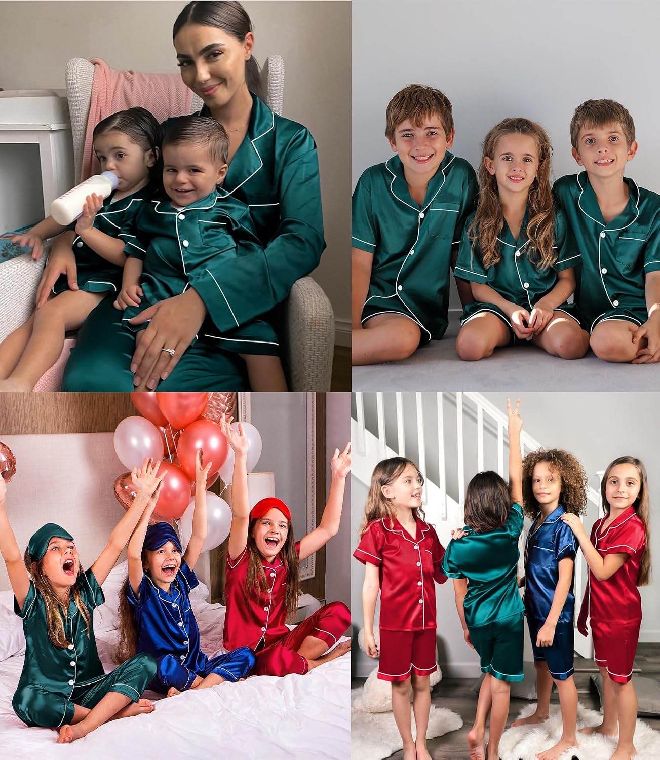 Thumbnail 4 de SWOMOG Kid's Silk Pyjamas 3PCS Satin Sleepwear Set for Girls and Boys (4–16)