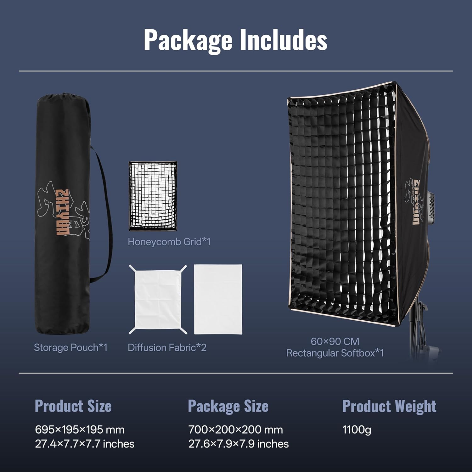 Detalle de ZHIYUN Rechteckig Softbox 60 x 90 cm mit Bowens Mount – zuverlässige Studio-Softbox für klare Portraitbeleuchtung