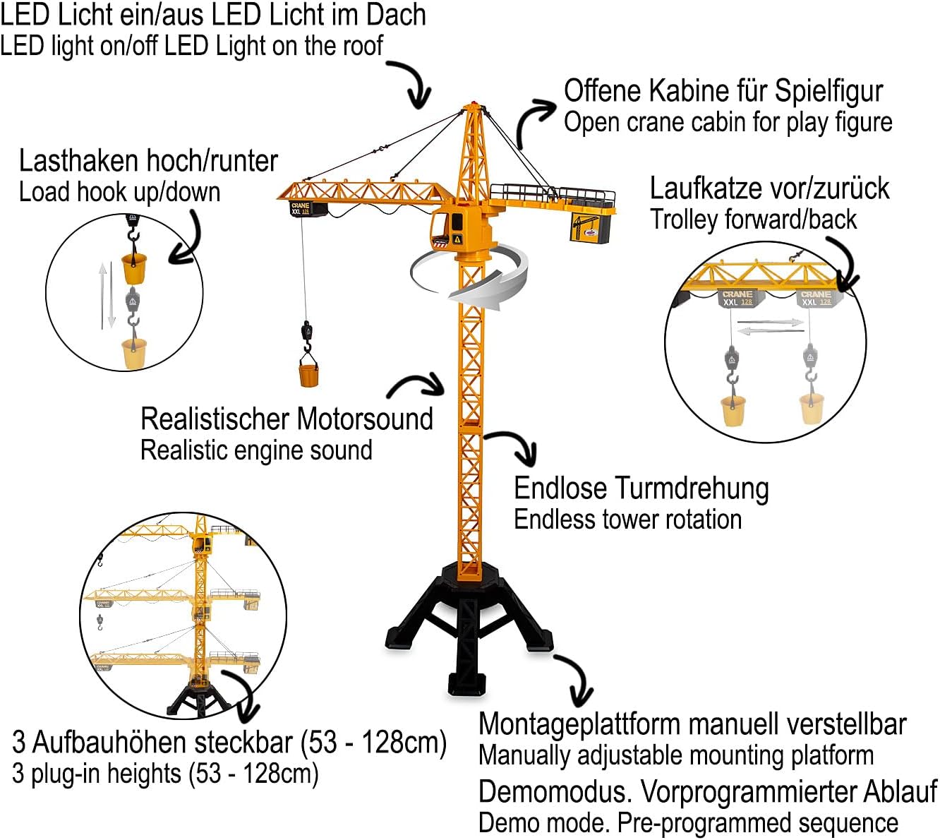 Detalle 2 de JAMARA 406320 Crane XXL 128 – dźwig wieżowy 2,4 GHz z metalowym hakiem