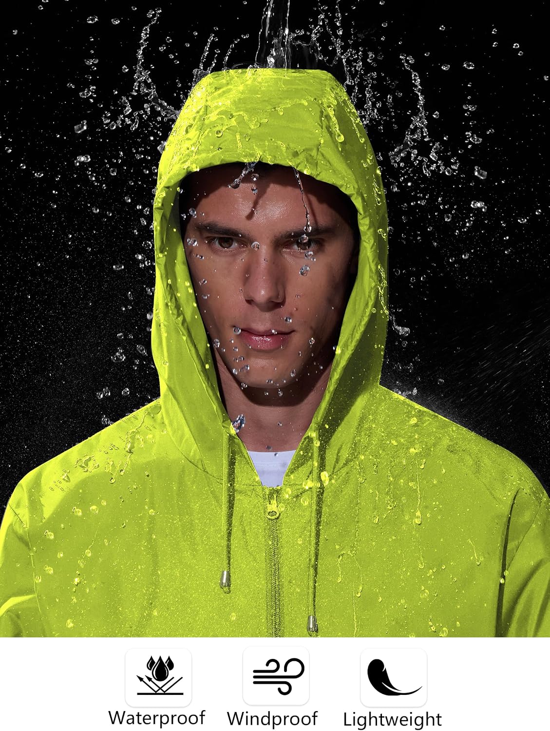 Detalle de UIQUR Men’s rain jacket raincoat windbreaker: waterproof, windproof and packable