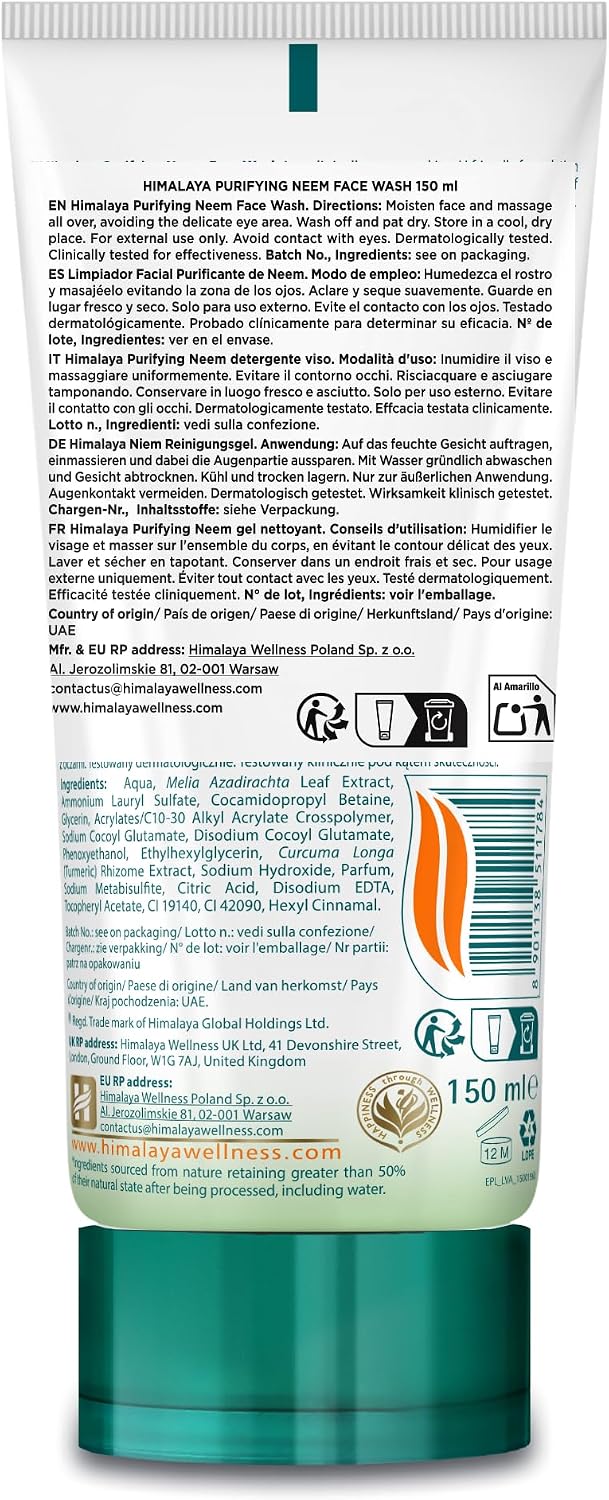 Detalle de HIMALAYA HERBALS Neem Gel Detergente Viso Purificante al Neem – 2 x 150 ml