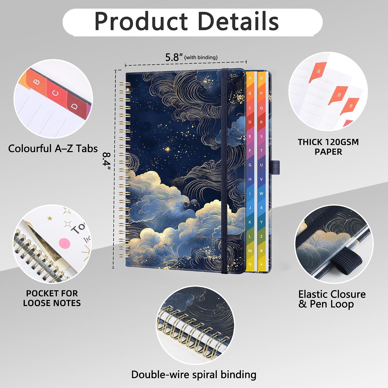 Detalle 2 de ZXHQ Password Book, 5.8" x 8.4" with A–Z Tabs and PU Leather Cover