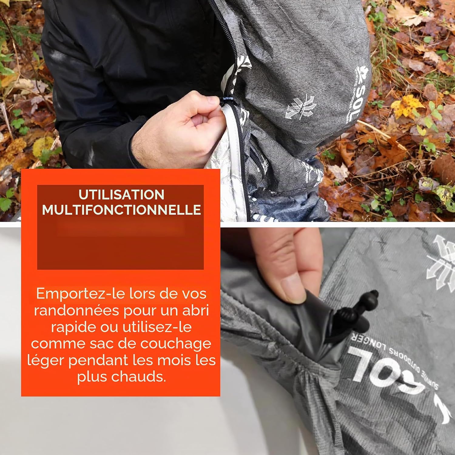 Detalle de Sol Escape Bivouac XL avec Capuche Orange