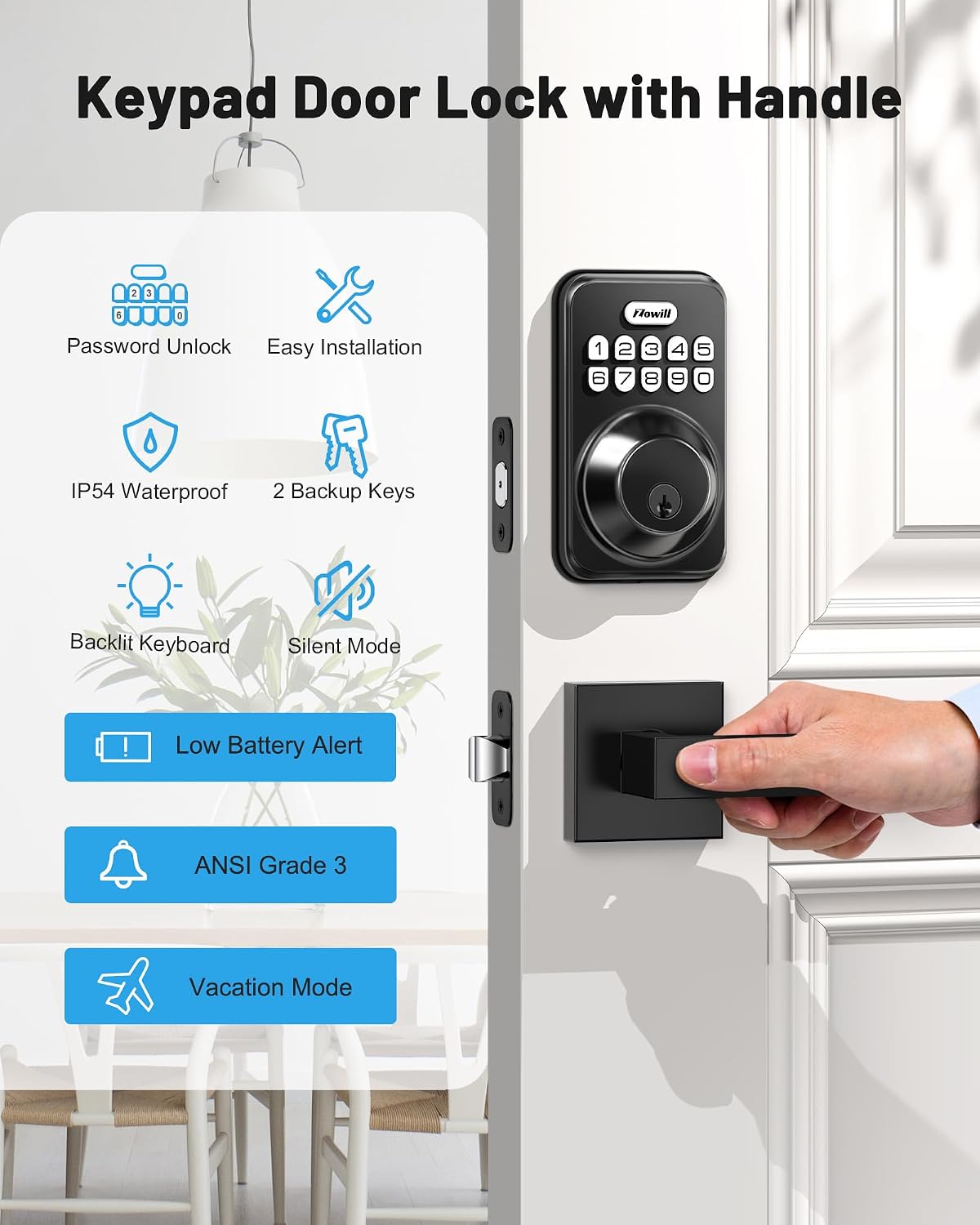 Detalle 1 de Zowill Keypad Deadbolt Lock with Handles