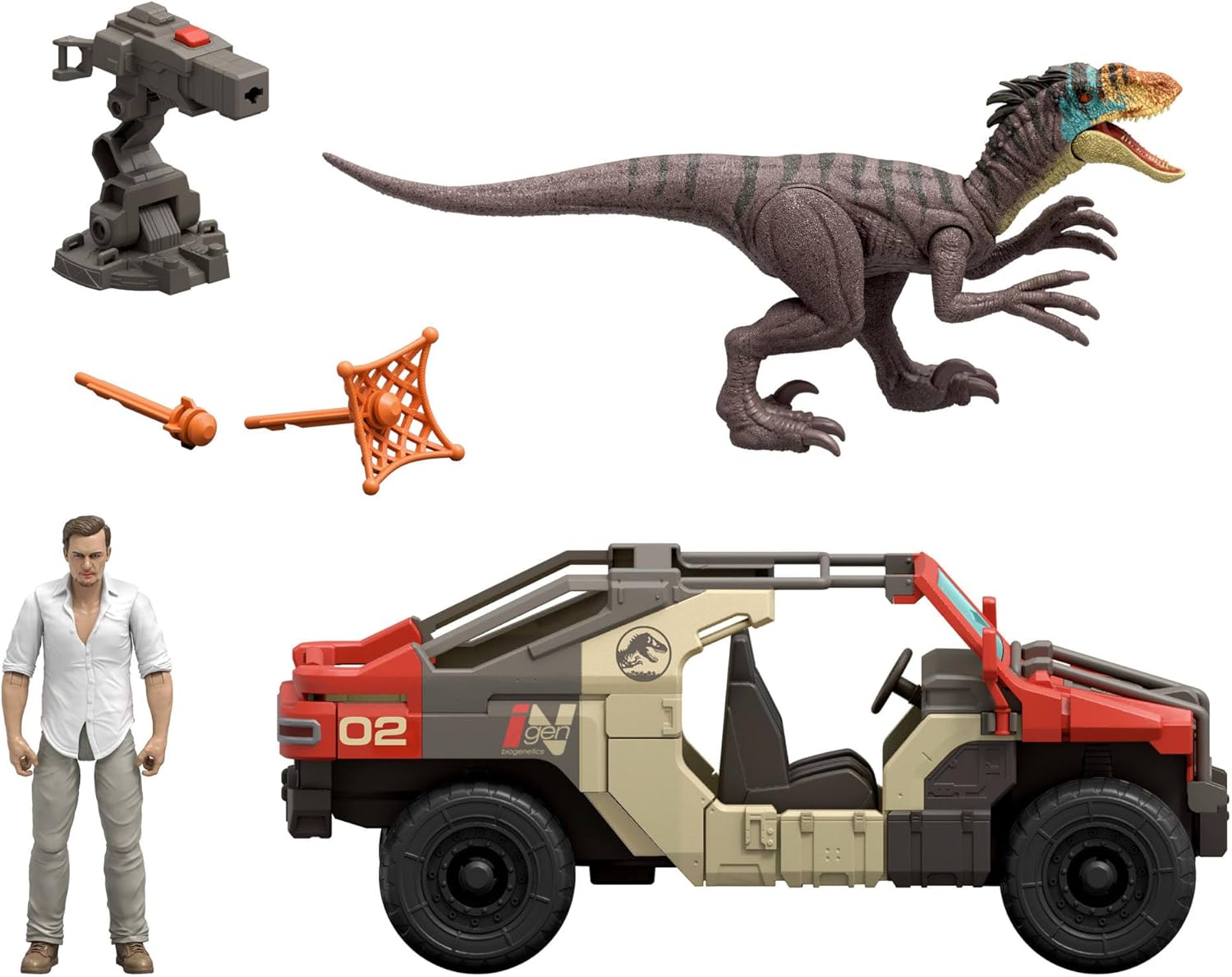 Thumbnail 1 de Mattel Jurassic World Renaissance Coffret Véhicule Combat avec 1 figurine Martin Krebs et 1 vélociraptor