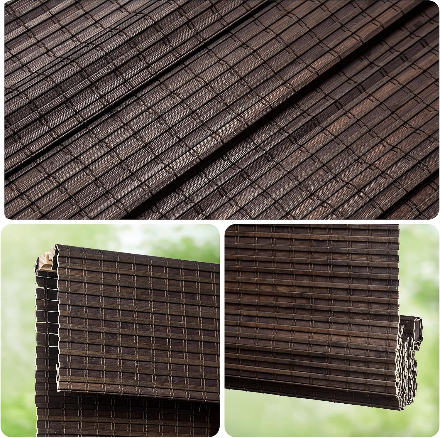Detalle de LazBlinds BDP-Espresso Cordless Bamboo Roman Shade, 34 x 64, Room Darkening