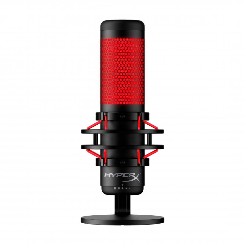 Detalle 2 de HyperX QuadCast micrófono de condensador rojo para streaming y podcasting