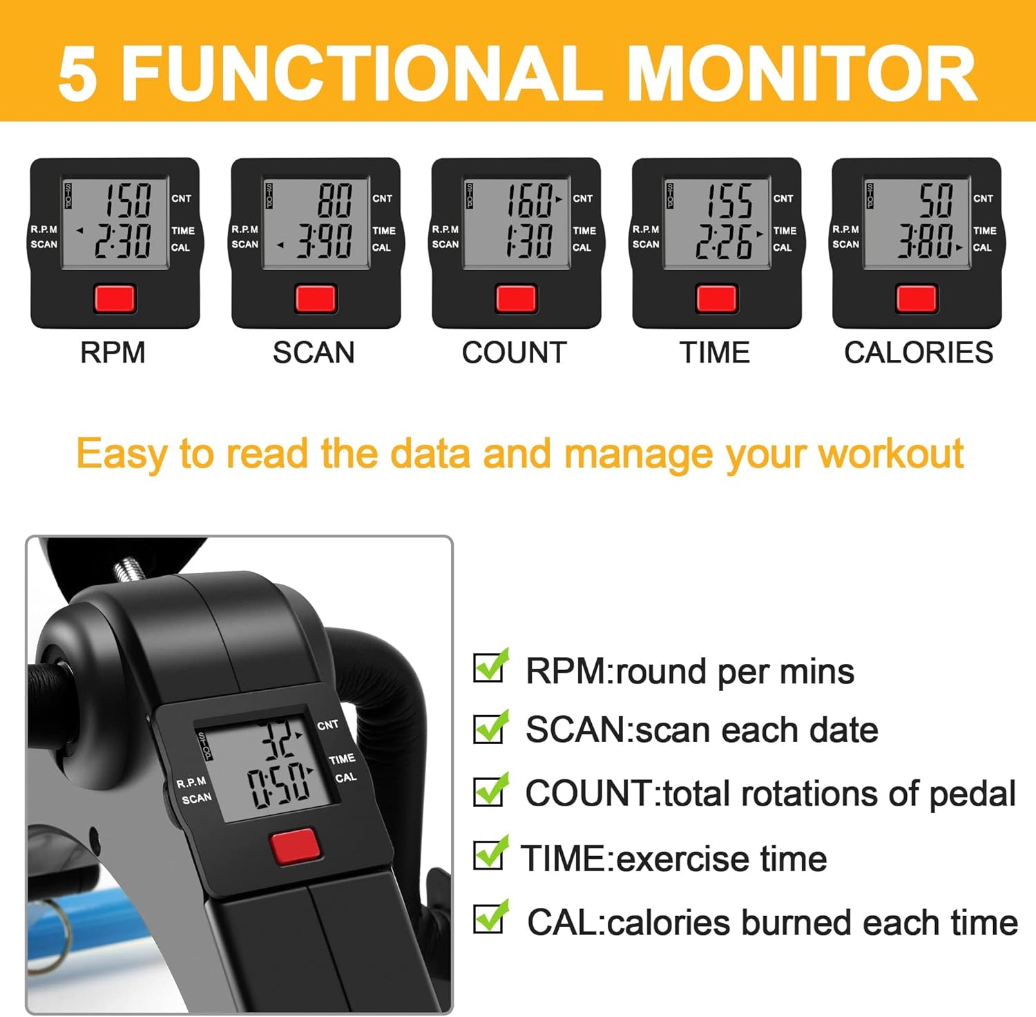 Thumbnail 5 de Pedalier Mini Velo d Appartement pour Bras et Jambes — Formateur avec Moniteur LCD
