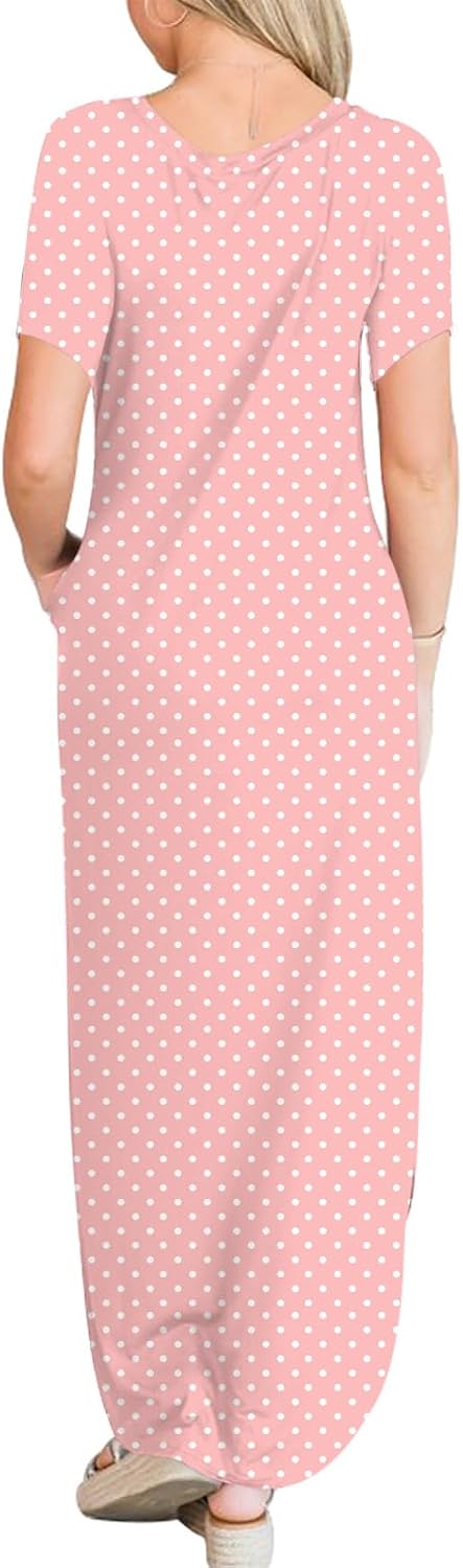 Detalle de ANRABESS Women's Summer Maxi Dress – Loose Fit Short Sleeve Casual Maxi with Side Pockets