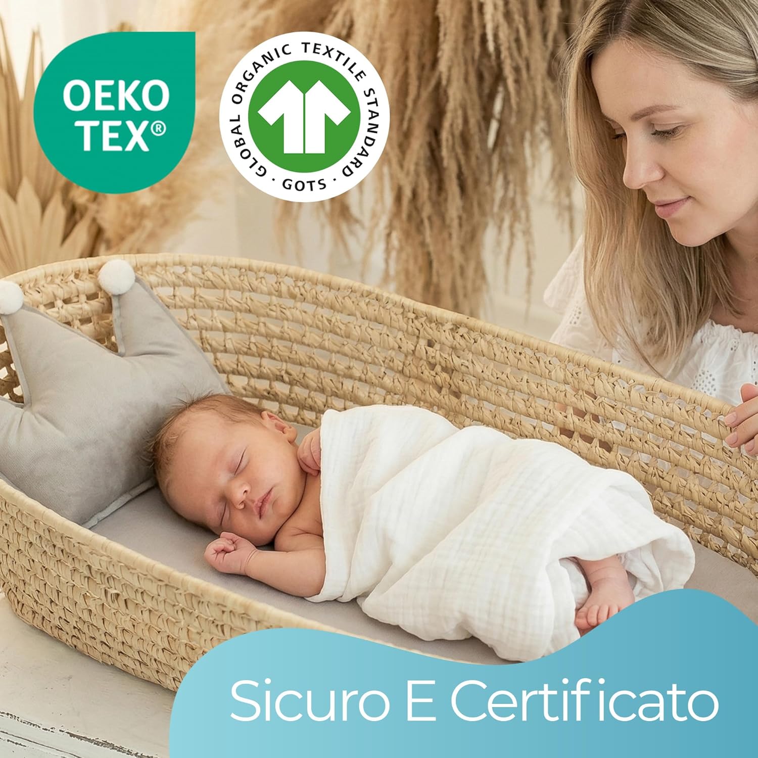 Thumbnail 1 de Lenzuola Carrozzina Neonato 30x76 cm – Set di 2 in cotone biologico, grigio navicella
