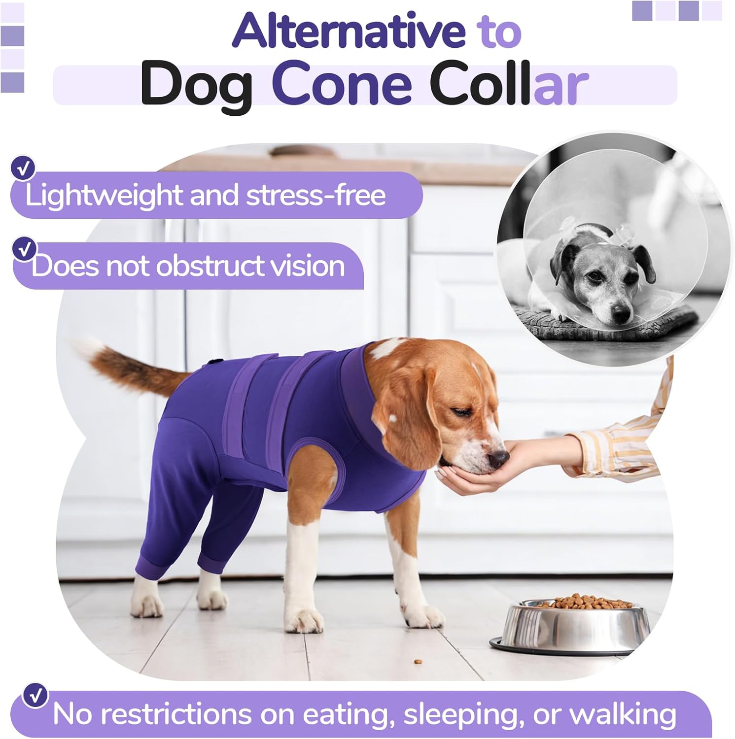 Detalle 2 de Lelepet Dog Body Suit After Surgery – Recovery Sleeve for Large Dogs (Purple, 3XL)