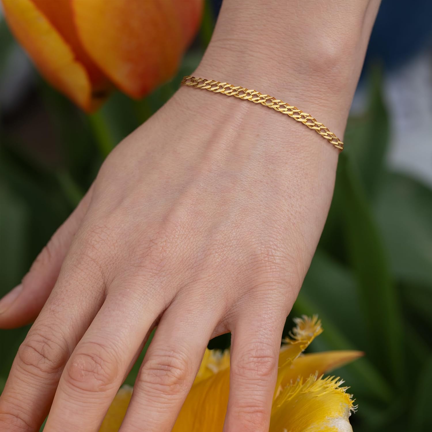 Detalle de EDELIND Bracelet Femme Or Jaune 333/585 – Chaîne Double 2,9 mm avec Fermoir Mousqueton