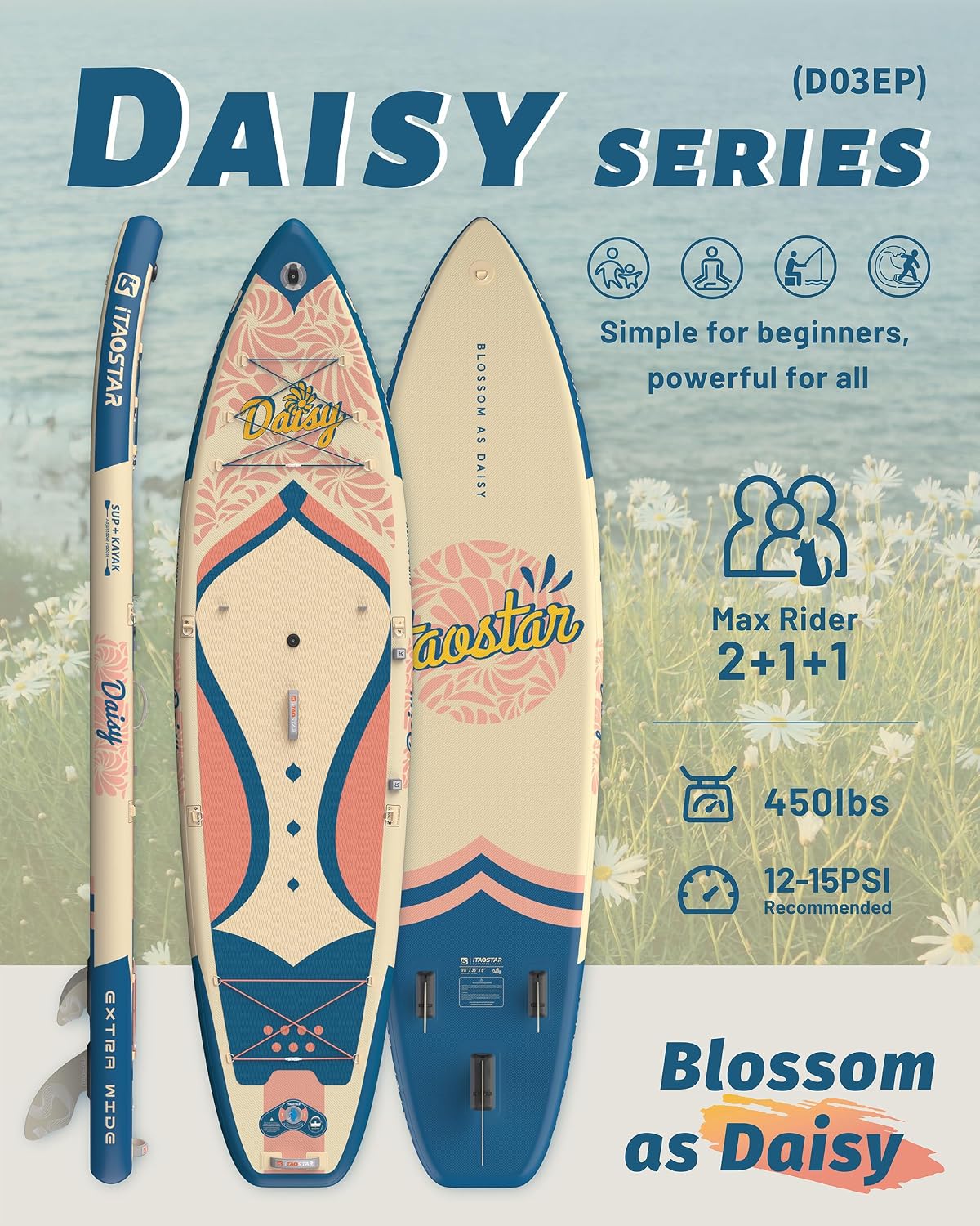Detalle 2 de iTAOSTAR Daisy 11'6” Extra Wide Paddle Board with Seat: All-in-One SUP for Family Fun and Stability