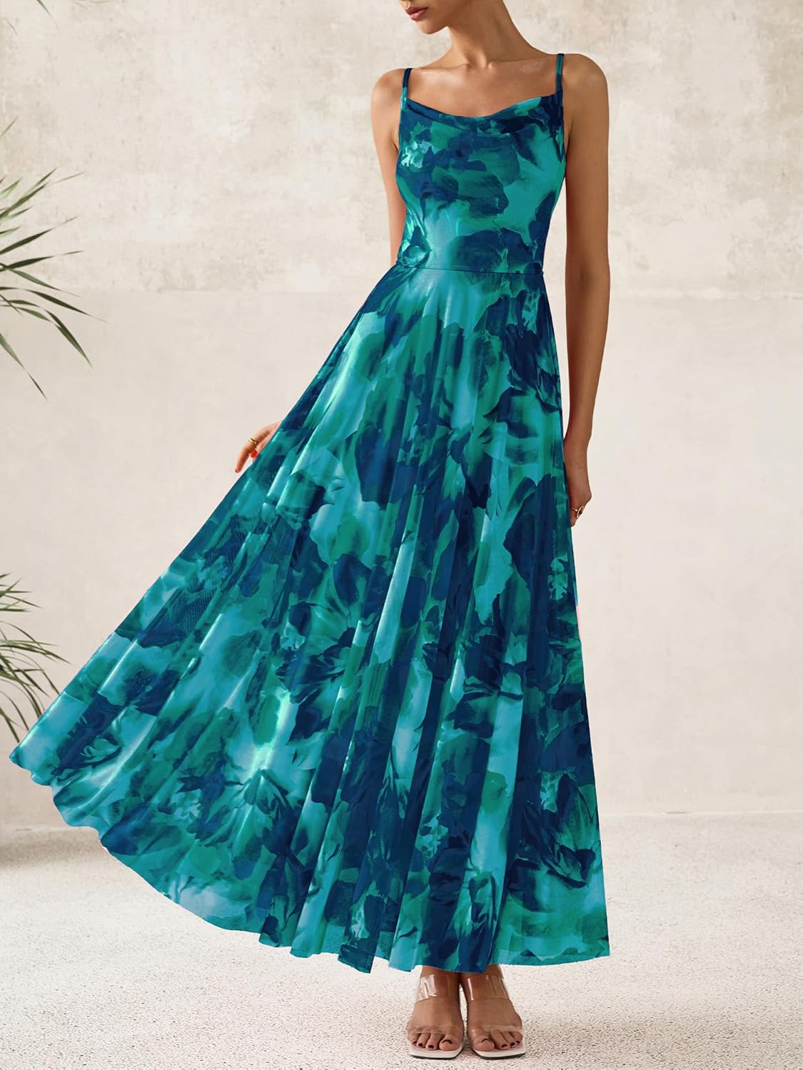 Thumbnail 5 de BTFBM Women Summer Floral Maxi Dress with Cowl Neck and Spaghetti Straps
