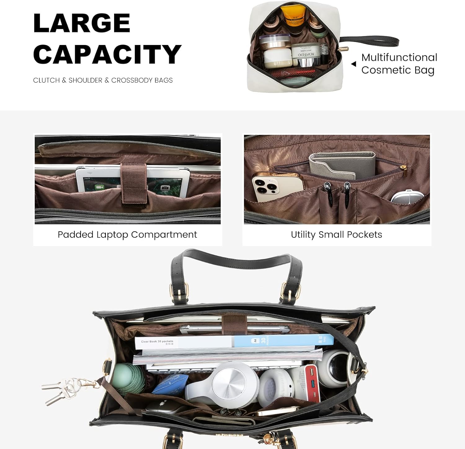 Thumbnail 2 de LOVEVOOK Laptop-Handtasche für 17 Zoll: Canvas Tote/Shopper mit gepolstertem Laptopfach