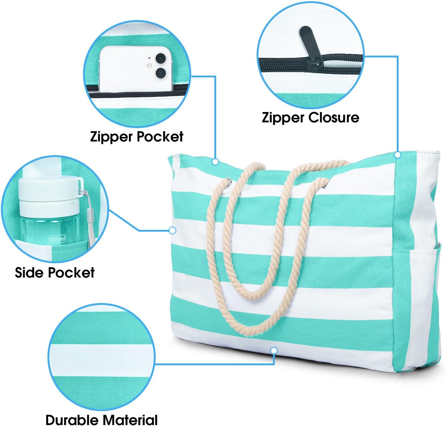 Thumbnail 3 de oscaurt Large Waterproof Beach Bag with Zip & Rope Handle (Large Capacity Tote)