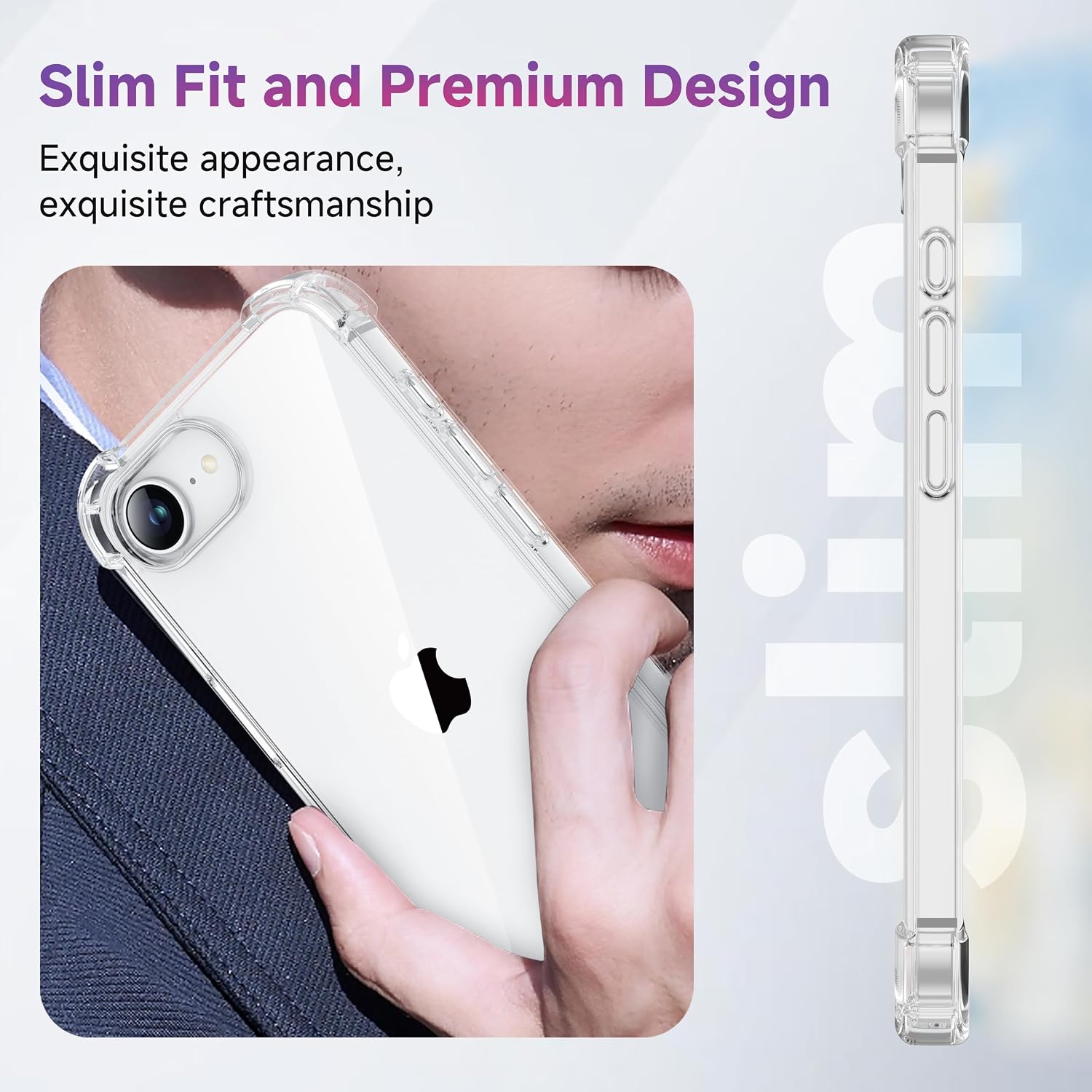 Detalle de ORETECH 3 in 1 Cover per iPhone 17e/16e (6,1") con 2 Vetro Temperato, protezione antiurto in PC rigido e bumper trasparente
