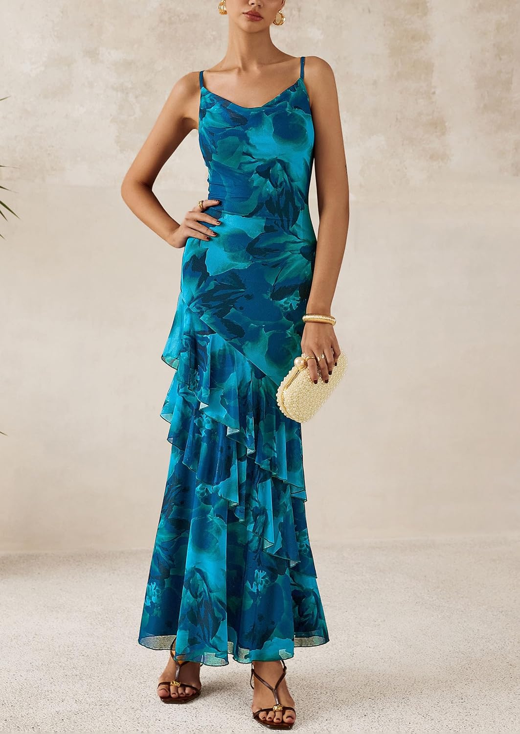 Thumbnail 5 de PRETTYGARDEN Maxi Dresses for Women 2026 Summer Tiered Floral Beach Sundress with Spaghetti Straps