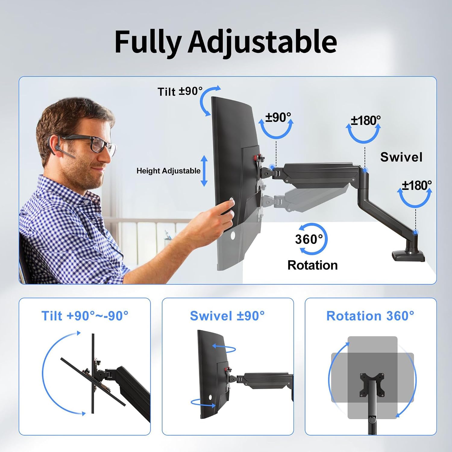 Detalle 2 de suptek MD01A monitorarm voor 13–32 inch, met gasveer en VESA 75/100 mm