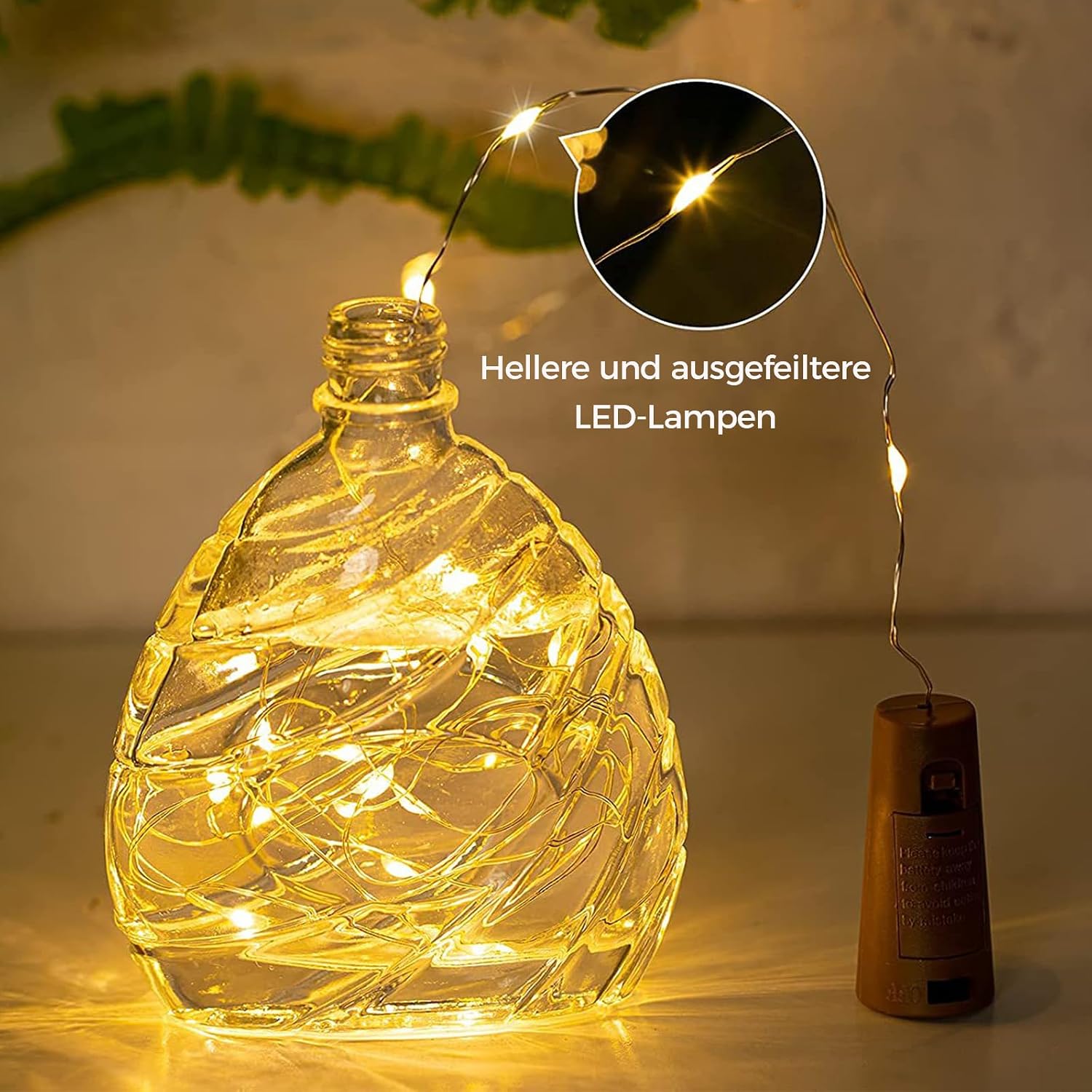 Detalle de KOBOKO 12er LED-Flaschenlicht als Lichterkette (Flaschenkorken), warmweiß, je 2 m / 20 LEDs