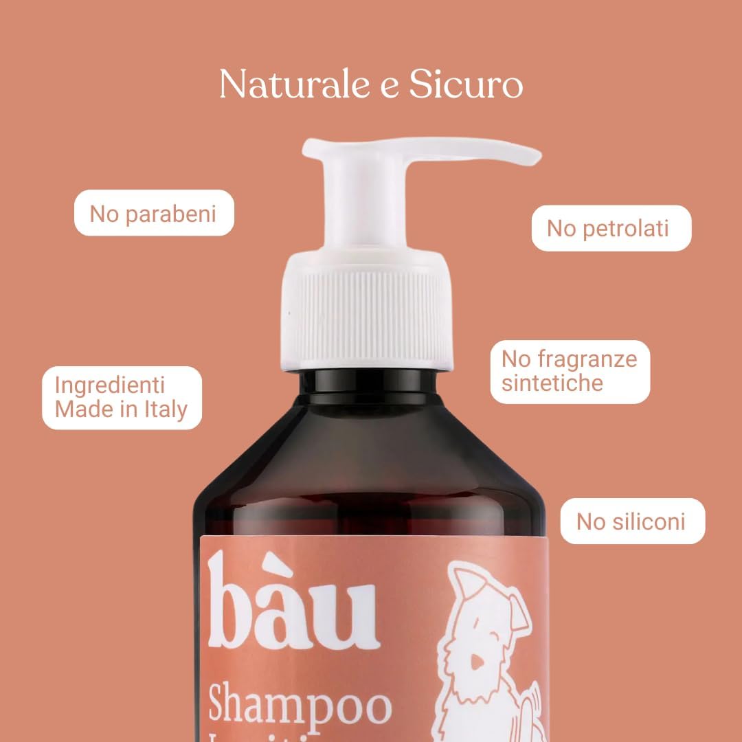 Detalle 2 de Bau Cosmesi Shampoo Lenitivo per Cani: sollievo per pelle sensibile con camomilla, calendula e lavanda