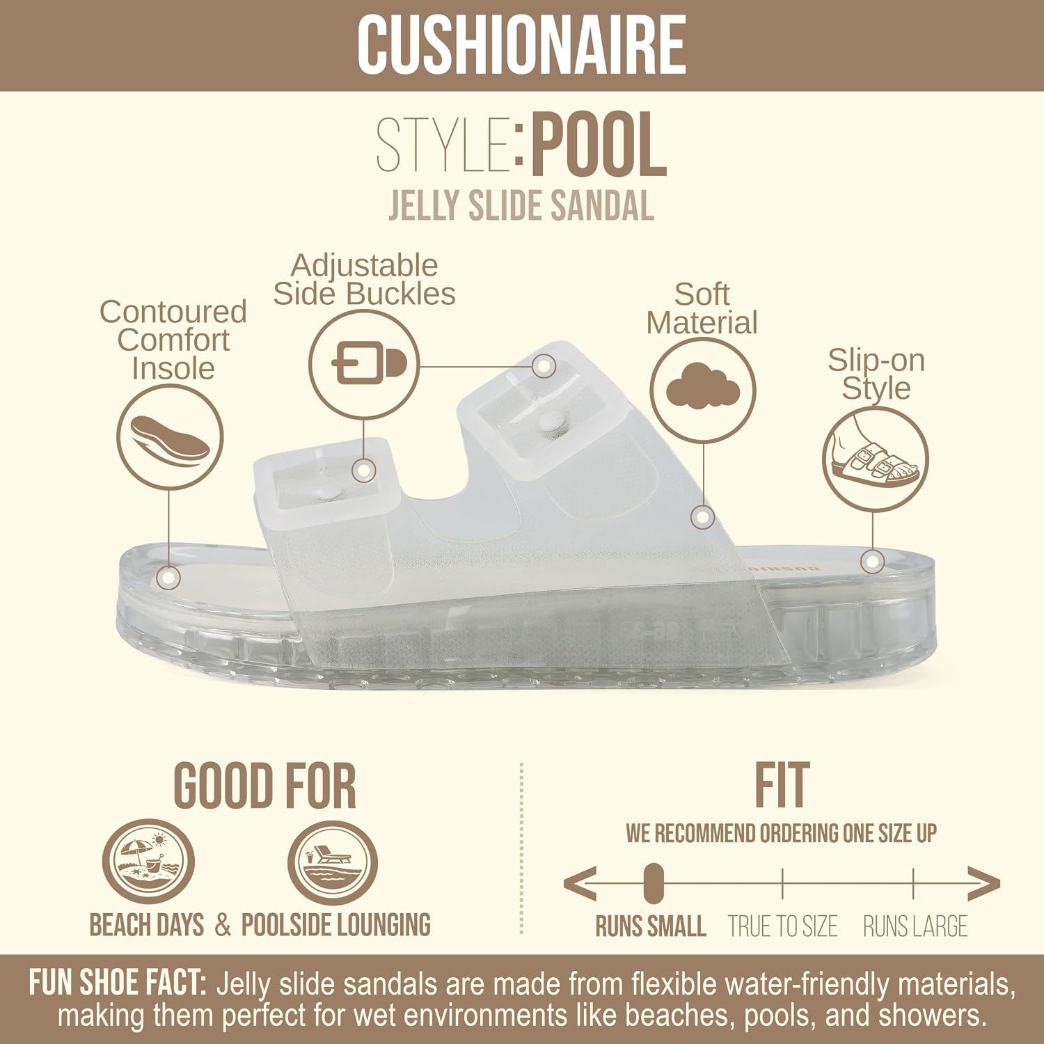 Detalle 2 de CUSHIONAIRE Women's Pool Sandals: Water-Resistant, Double Buckle, Adjustable Fit