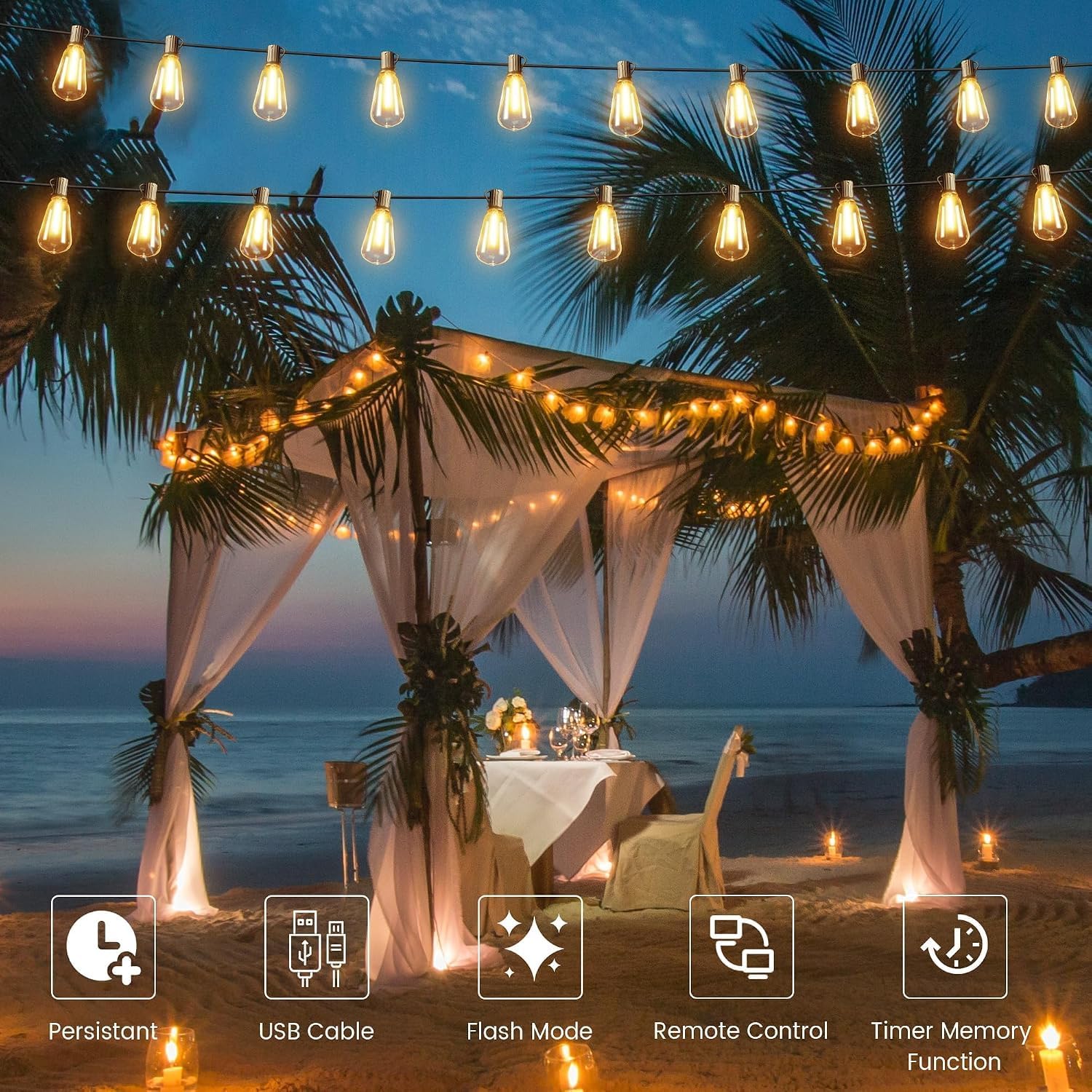 Thumbnail 3 de OHLUX GLS-18J2P-E17-G40- Solar String Lights, 120 ft, 52 ST38 LEDs