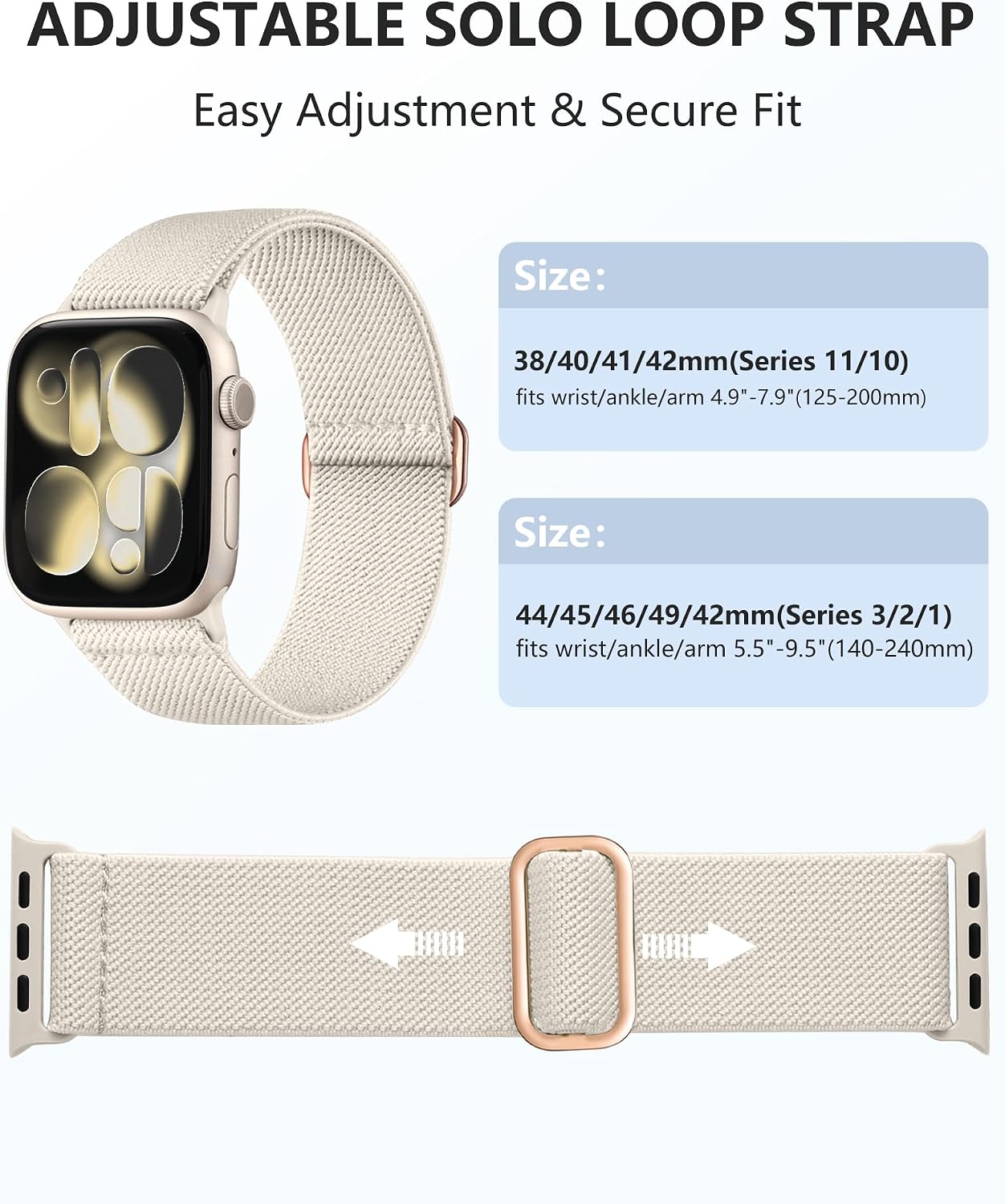 Thumbnail 3 de Adorve 5 Pack Nylon Elastic Strap for Apple Watch (49mm–38/40/41/42mm) – Stretchy Solo Loop Bands